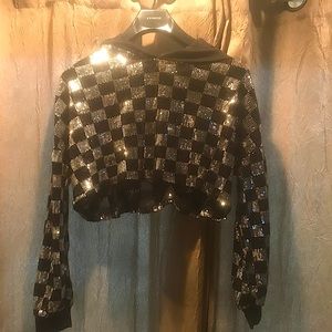 Sequined Checkered Crop Top
